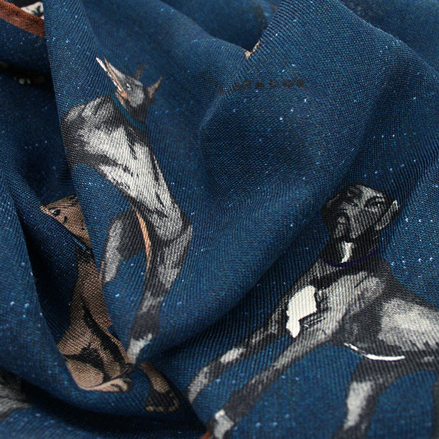 Vintage blu scarf with dogs super soft-ALMA