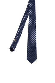 Blue printed tie with white polka dots