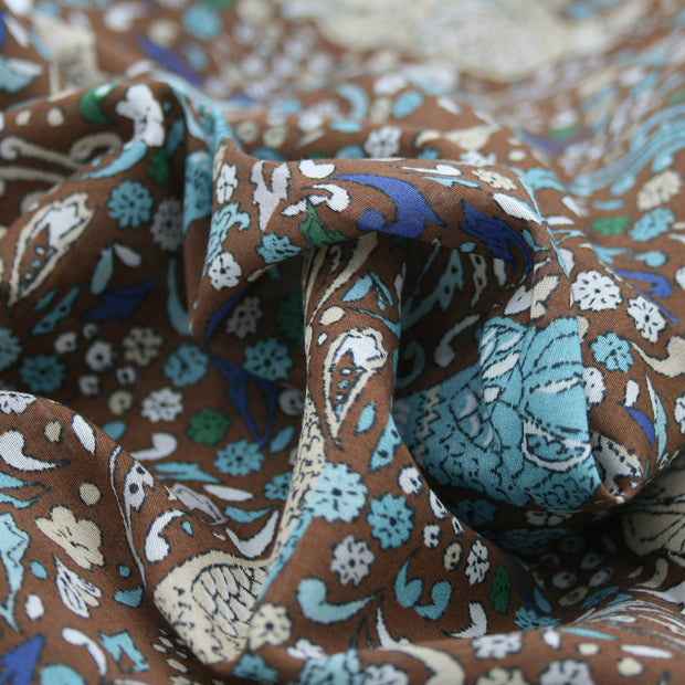 Bandana foulard d'archivio marrone vintage floreale in pura seta