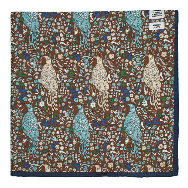 Bandana foulard d'archivio marrone vintage floreale in pura seta