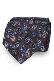 Archivio cravatta marrone con paisley blu e bianco stampa in seta pura - Fumagalli 1891