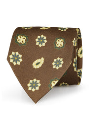 Brown tie in pure silk printed with classic pattern