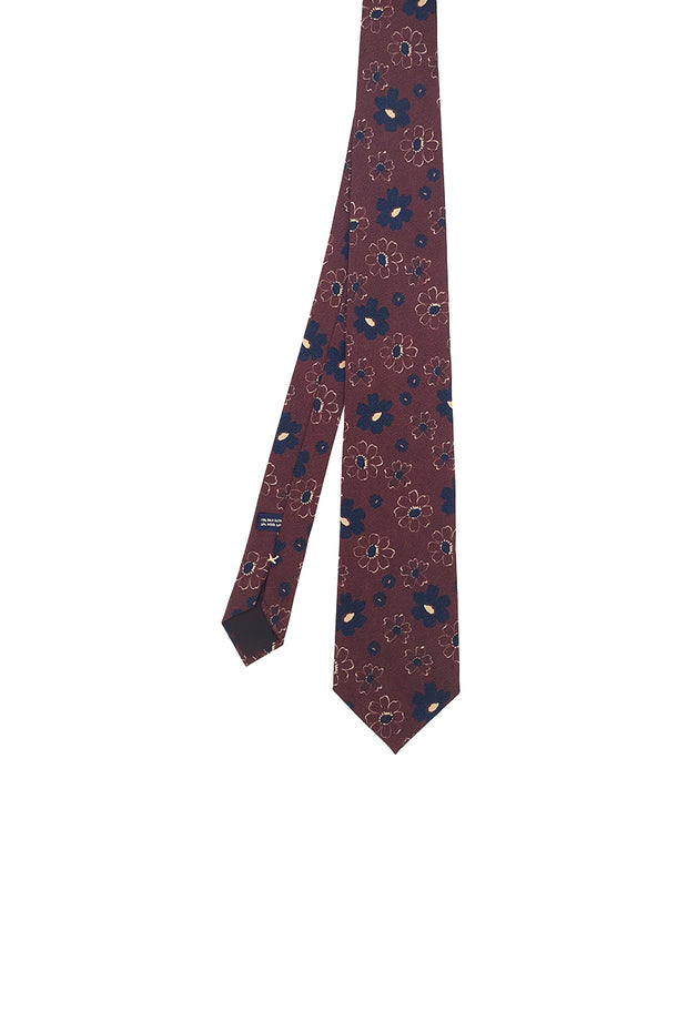 Burgundy tie with floral design print