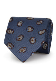 Blue jacquard classic paisley tie pure silk