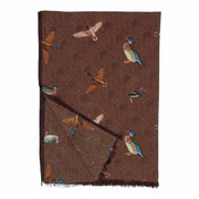 Fringed brown birds pure wool hand made scarf
