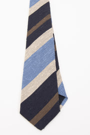 Cravatta in seta vintage rigata azzurra, blu, beige e marrone -  Fumagalli 1891