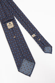 Vintage unlined tie blu with micro flowers in pure silk - Fumagalli 1891