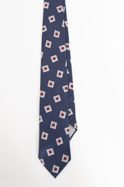 BLUE & WHITE E RED CLASSIC PATTERN VINTAGE SILK UNLINED hand made TIE