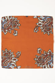 Orange Ultra Soft Silk & Cotton Floral Paisley Pocket Square