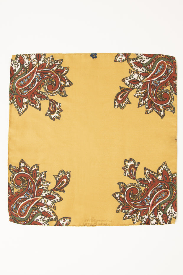 Golden Yellow Ultra Soft Silk & Cotton Floral Paisley Pocket Square