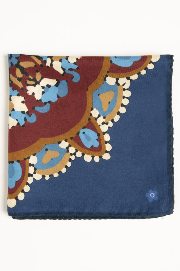 Blue Ultra Soft Silk & Cotton Mandala Pocket Square