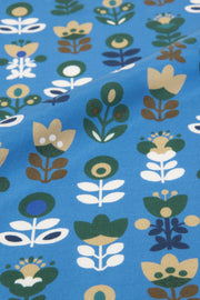 Fazzoletto azzurro in seta-cotone con stampa di tulipani 