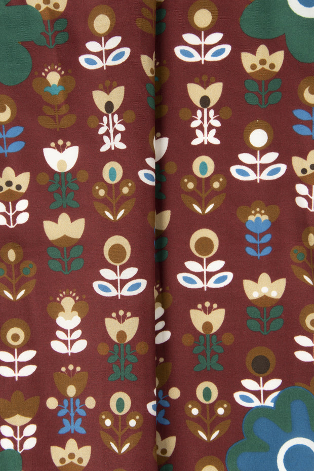 Fazzoletto bordeaux in seta-cotone con stampa di tulipani 