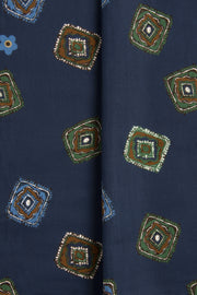 Fazzoletto blu scuro con design di diamanti stampato su seta-cotone 