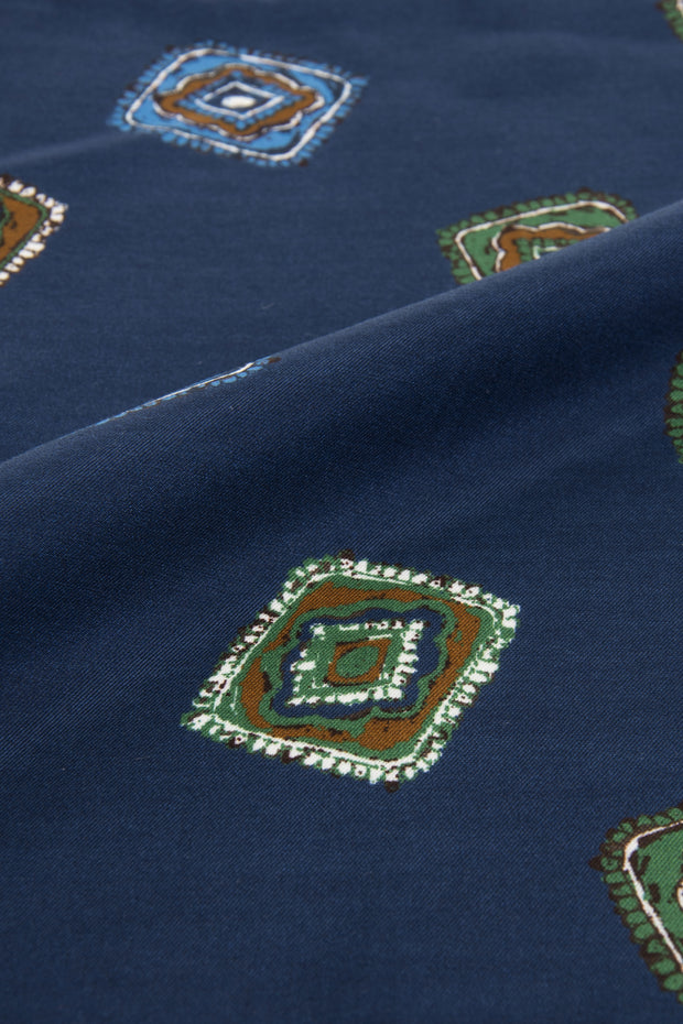 Fazzoletto blu scuro con design di diamanti stampato su seta-cotone 