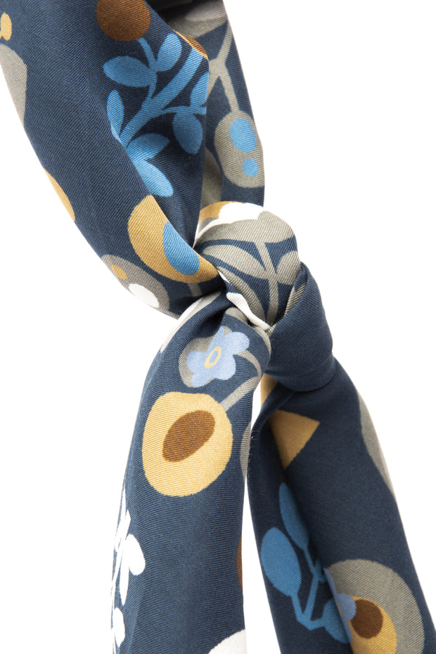 Bandana foulard blu in seta-cotone con design di tulipani 