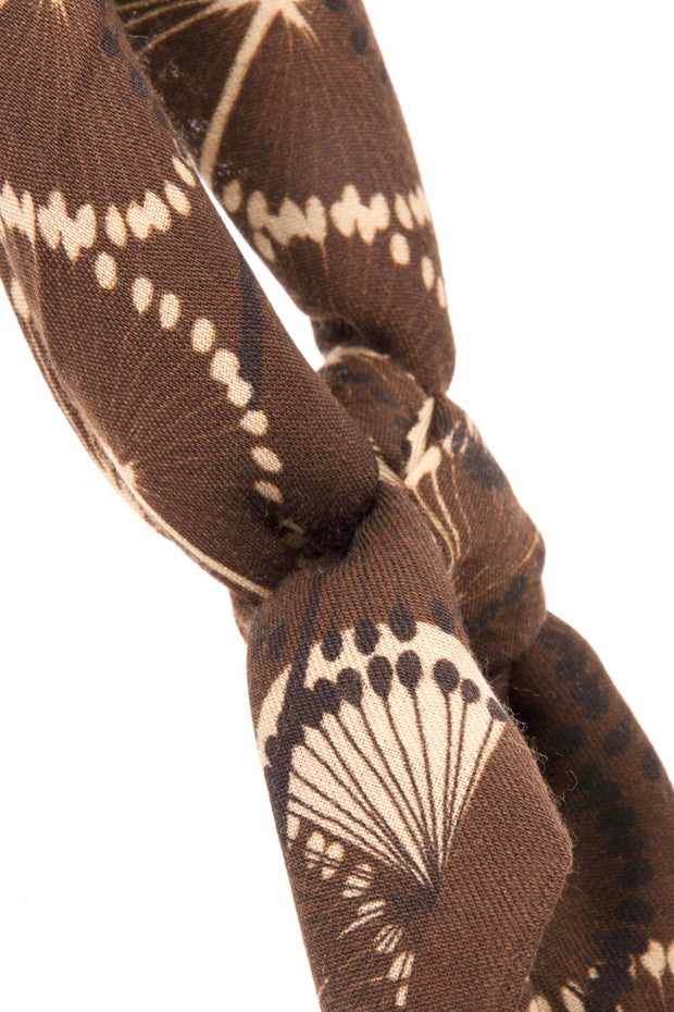 Bandana foulard marrone in lana con tema dente di leone 