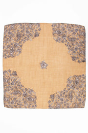 Bandana foulard oro in pura lana italiana con disegno paisley e floreale 