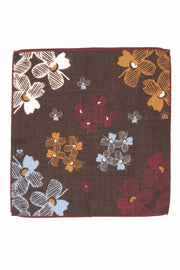 Brown Pure Italian Wool Jasmine Flower Pocket Square