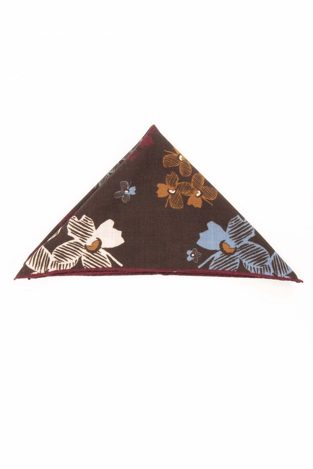 Fazzoletto marrone in lana selezionata con design floreale 