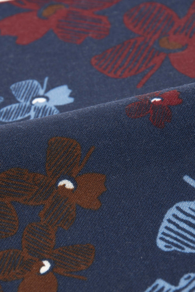 Fazzoletto blu in lana selezionata con design floreale 