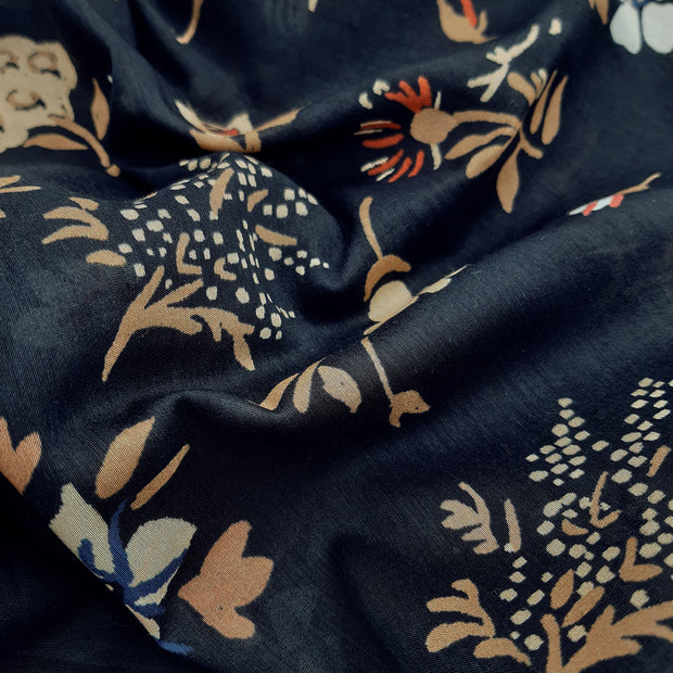 Bandana foulard blu scuro con stampa vintage floreale in seta -cotone