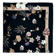 Bandana foulard blu scuro con stampa vintage floreale in seta -cotone