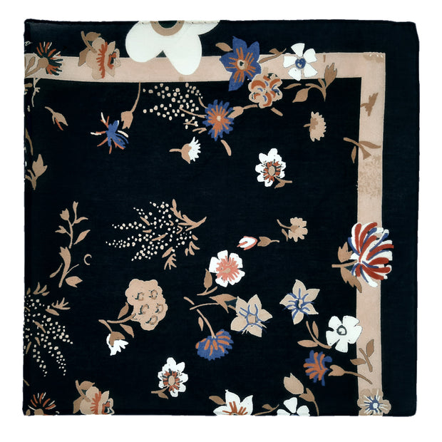 Dark blue floral silk & cotton neckerchief