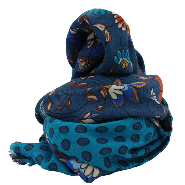 Blue & light blue double face scarf cashmere-silk