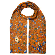 Orange and brown double floral cashmere-silk scarf