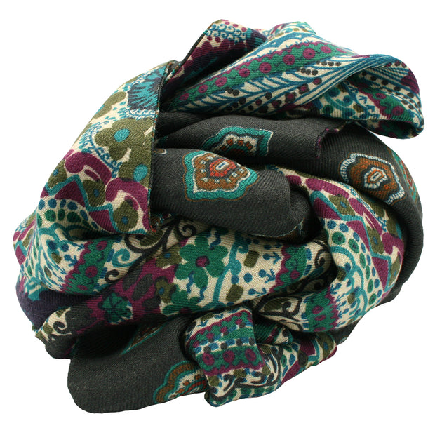 Double face scarf big paisley cashmere and silk