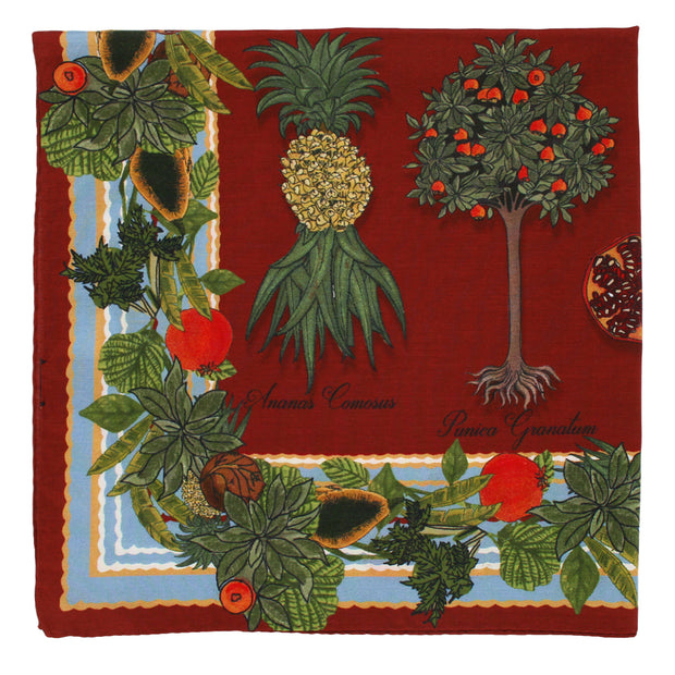Bandana foulard con piante esotiche vintage su sfondo rosso