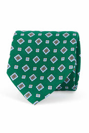 Green diamonds classic motif printed silk tie