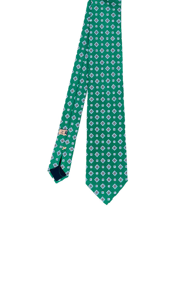Green diamonds classic motif printed silk tie