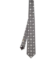 Grey tie with white classic pattern in pure silk printed