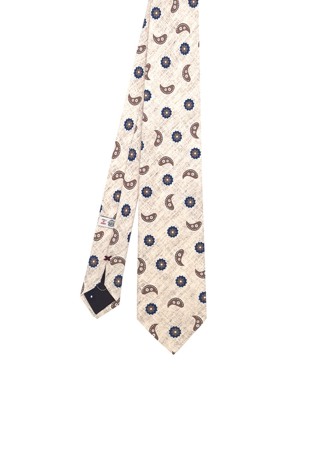Cravatta stampata bianco e grigio effetto melange con classico motivo paisley 