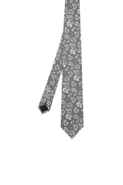 Grey tie with white vintage paisley in pure printed silk