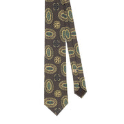 TOKYO - cravatta stampata in seta marrone con design a medaglioni