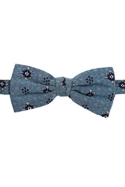 Light blue jacquard silk ready tie bow tie with classic decoration and flowers