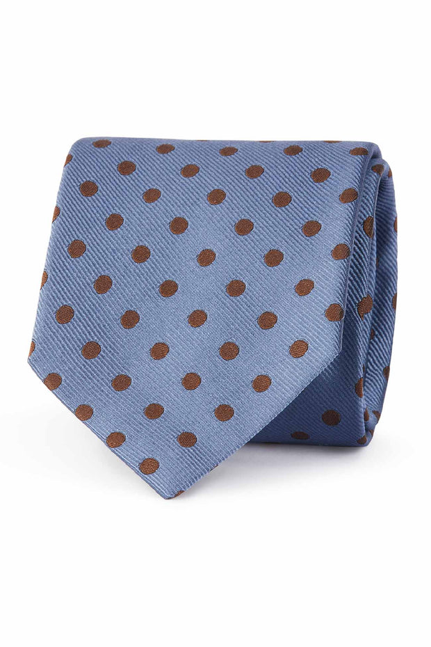 Light blue brown dots jacquard silk tie