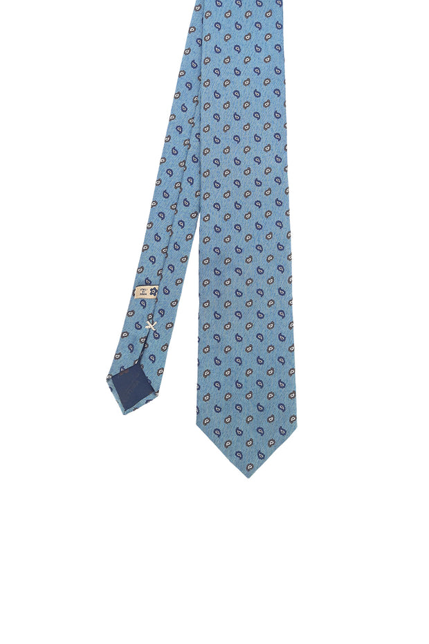 Cravatta jacquard azzurra con ricamo micro paisley - Fumagalli 1891