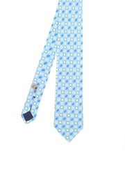 Light blue little classic paisley & diamonds pattern printed silk tie