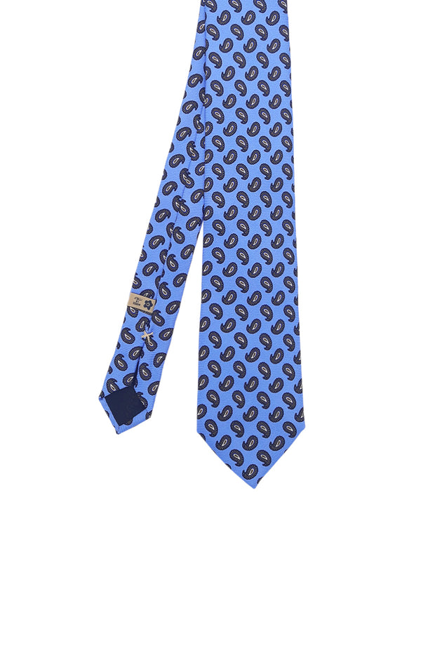 Light blue printed silk tie with classic paisley pattern