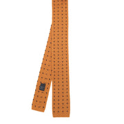 Light orange cashmere and wool knitted tie with brown check pattern