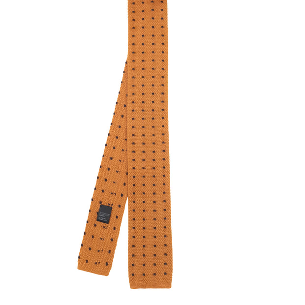 Cravatta in maglia di cachemire e lana gialla con motivo a quadri marrone - Fumagalli 1891