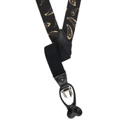 Luxury black silk and leather braces with paisley