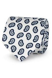 White & blue paisley printed tie