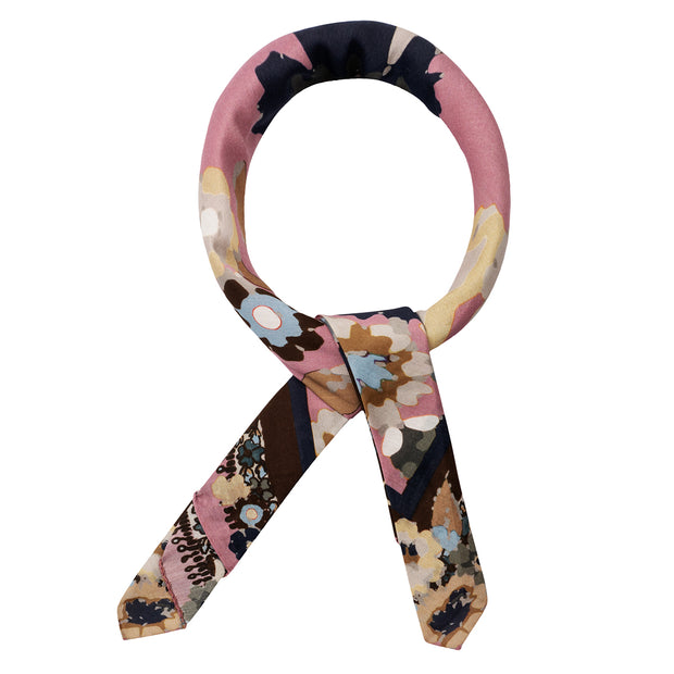 Bandana foulard d'archivio vintage rosa con fantasia fiori retrò 