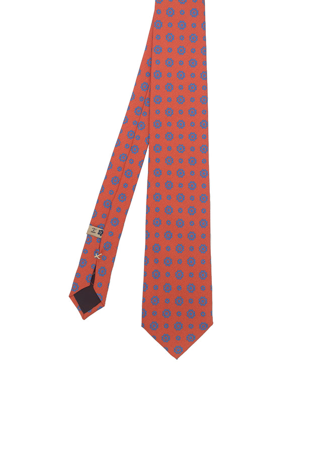 Orange printed tie with classic flowers motifs