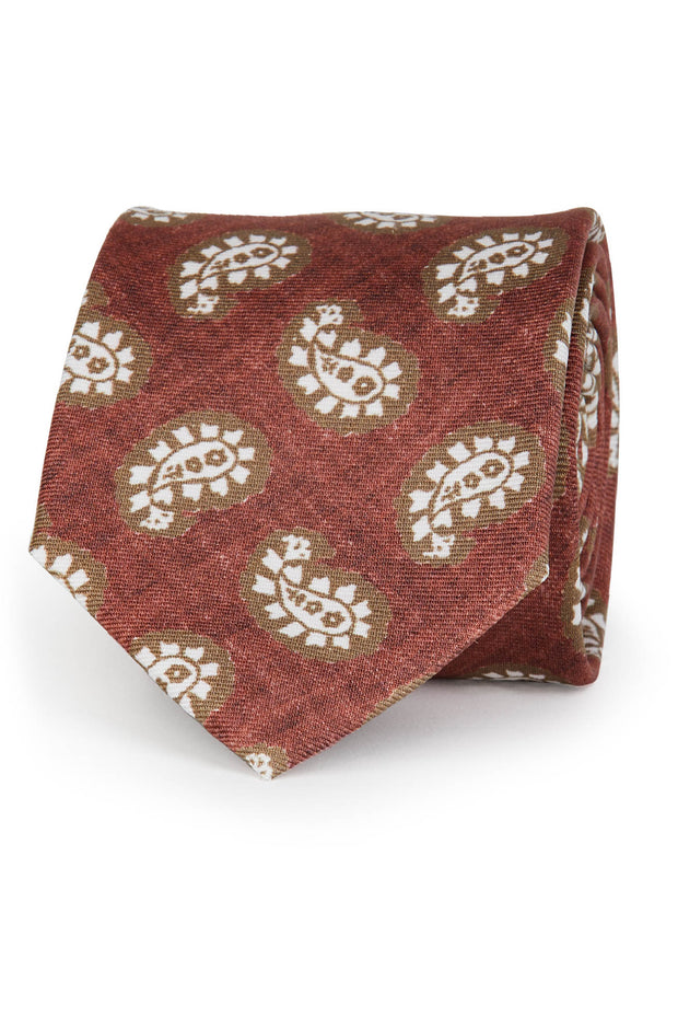 Red tie printed melange effect with classic white paisley pattern